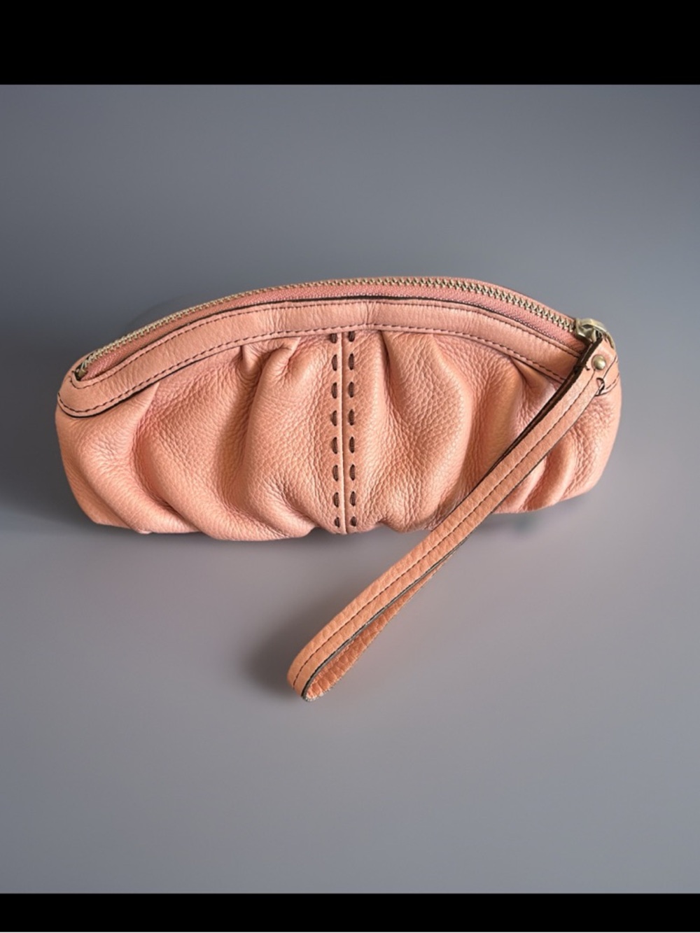 COLE HAAN Pink Pebble Leather Toiletry Makeup Pouch Bag